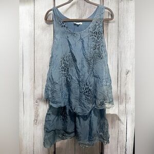 Tempo Paris Blue Leopard Print Dress Silk Dress Made in Italy Size Small